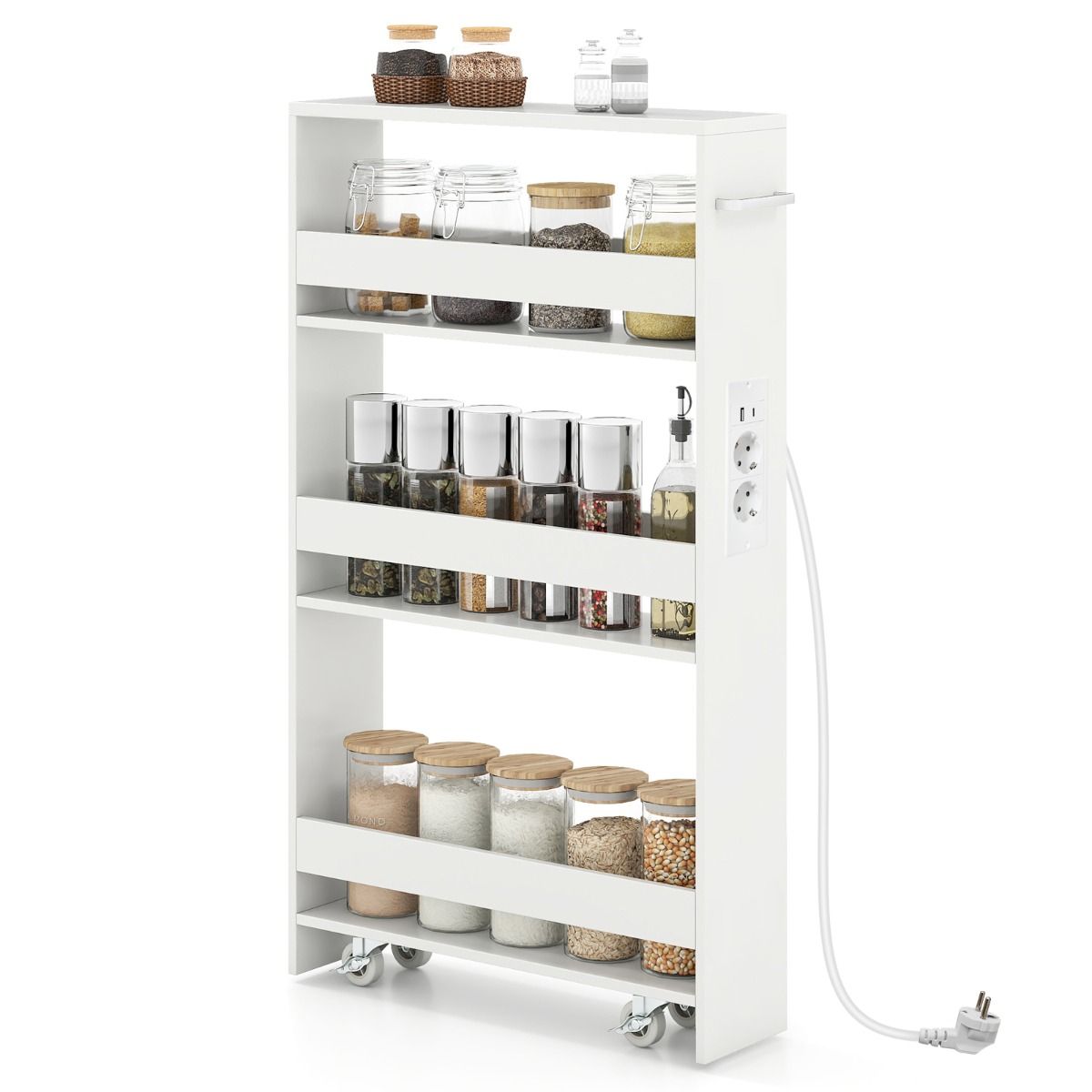 Coast Aufbewahrungswagen mit Ladestation – ultradünnes 4-lagiges Design – Griff und Rollen – weiß