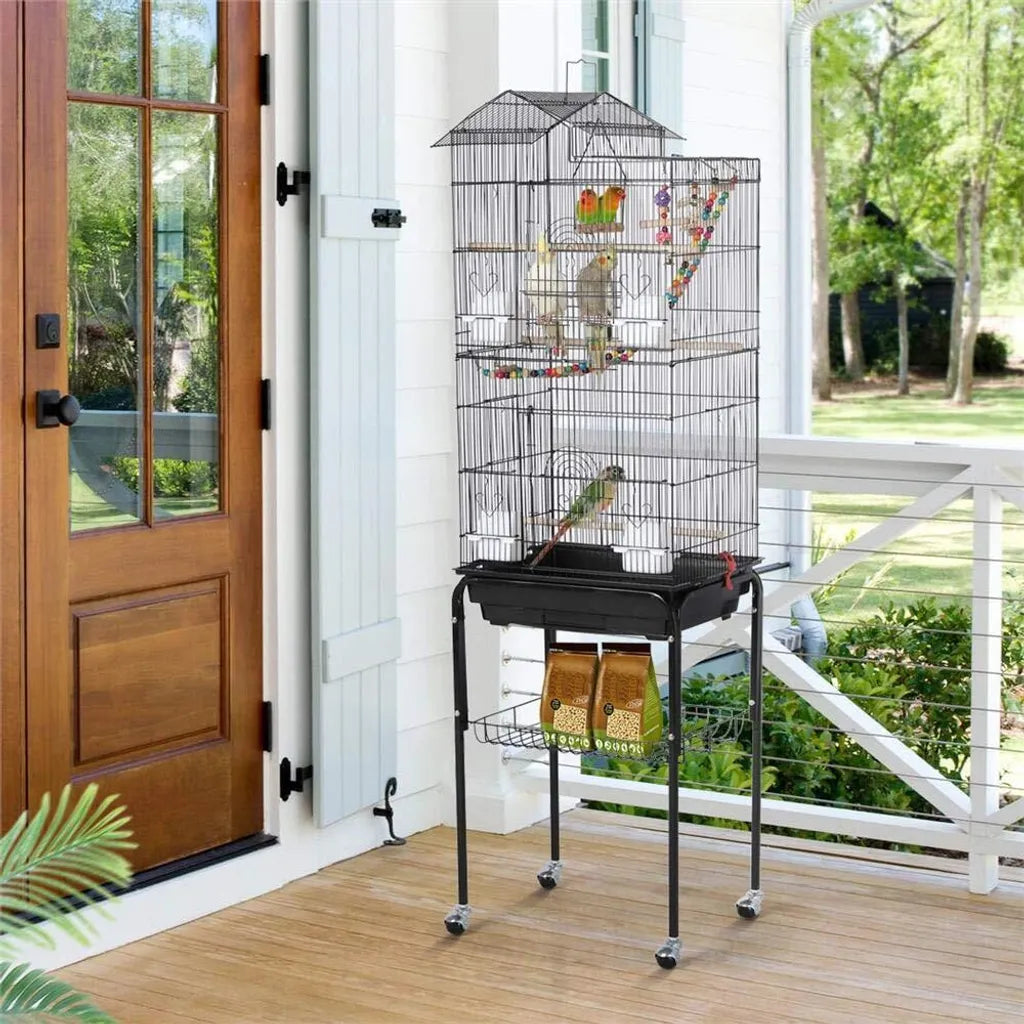 Yaheetech Vogelkäfig XL – mit Ständer/Rollen – 46 x 35,5 x 158,5 cm – Schwarz