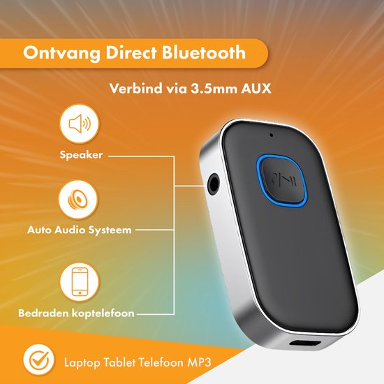 Bluetooth-Empfänger - 16 Stunden kabellos - BT 5.0 - 3.5MM AUX - Bluetooth-Empfänger - Bluetooth-Empfänger Auto