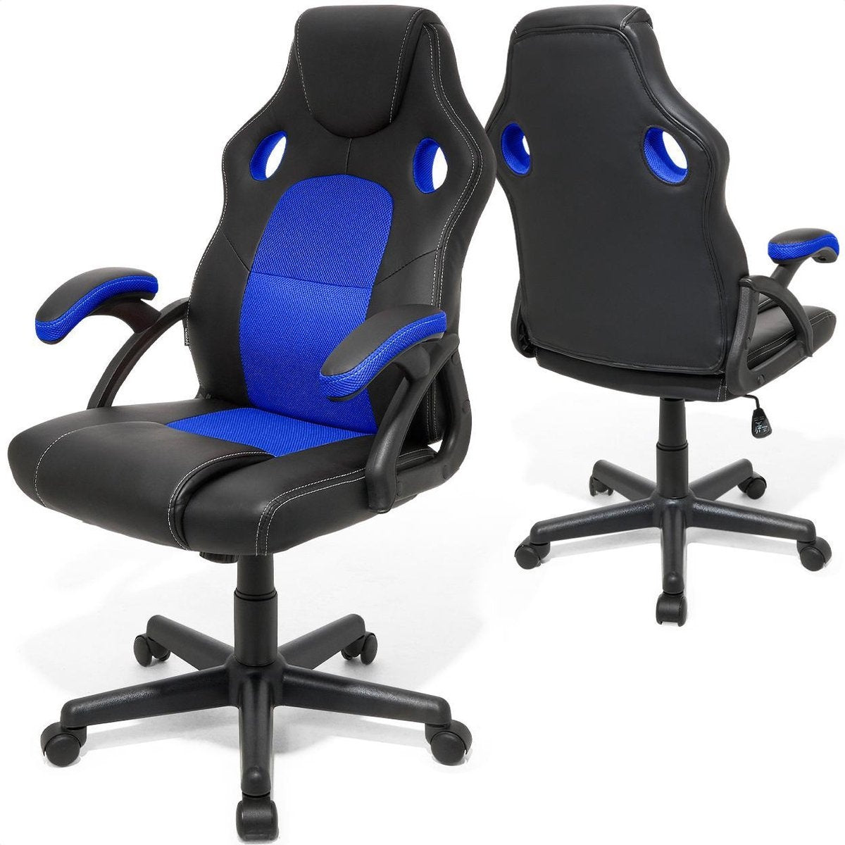 LifeGoods Gaming Stuhl - Einstellbar - Gaming Stuhl - Kunstleder - Blau/Schwarz