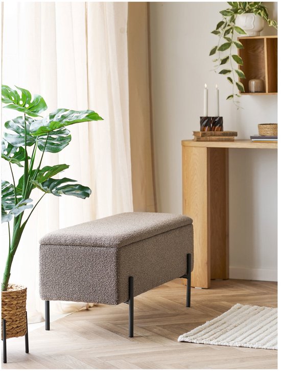 House Nordic Aufbewahrungsbank Watford – brauner Bouclé-Stoff – 95 x 43 x 37 cm