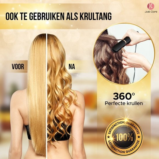 JC Haarglätter mit Deluxe-Aufbewahrungsetui - Haarglätter - Keramikbeschichtung - Schwarz / Gold