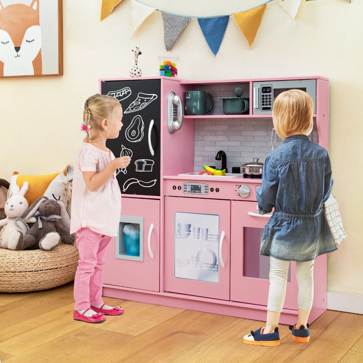 Coast Kinderküche – komplette Spielküche mit Zubehör – Mikrowelle, Eismaschine, Geschirrspüler und Backofen – rosa