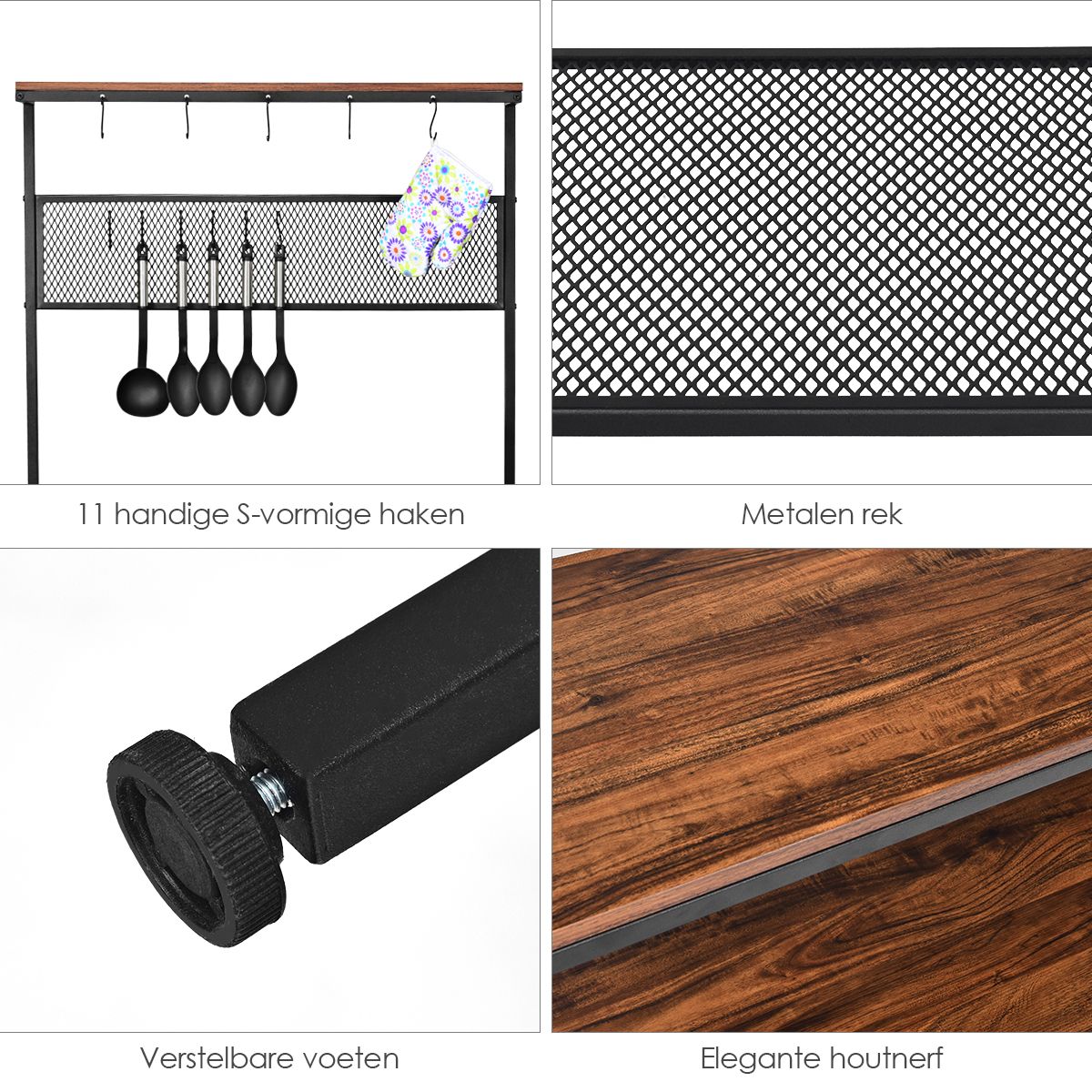 Coast 4-Lagen-Backblech - 11 Haken - 84 x 40 x 171 cm - Braun/Schwarz