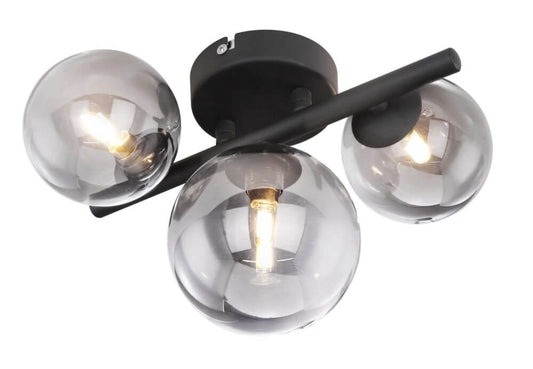 Globo Deckenleuchte Riha – Schwarz mit Rauchglas – 20,8 x 28,3 cm
