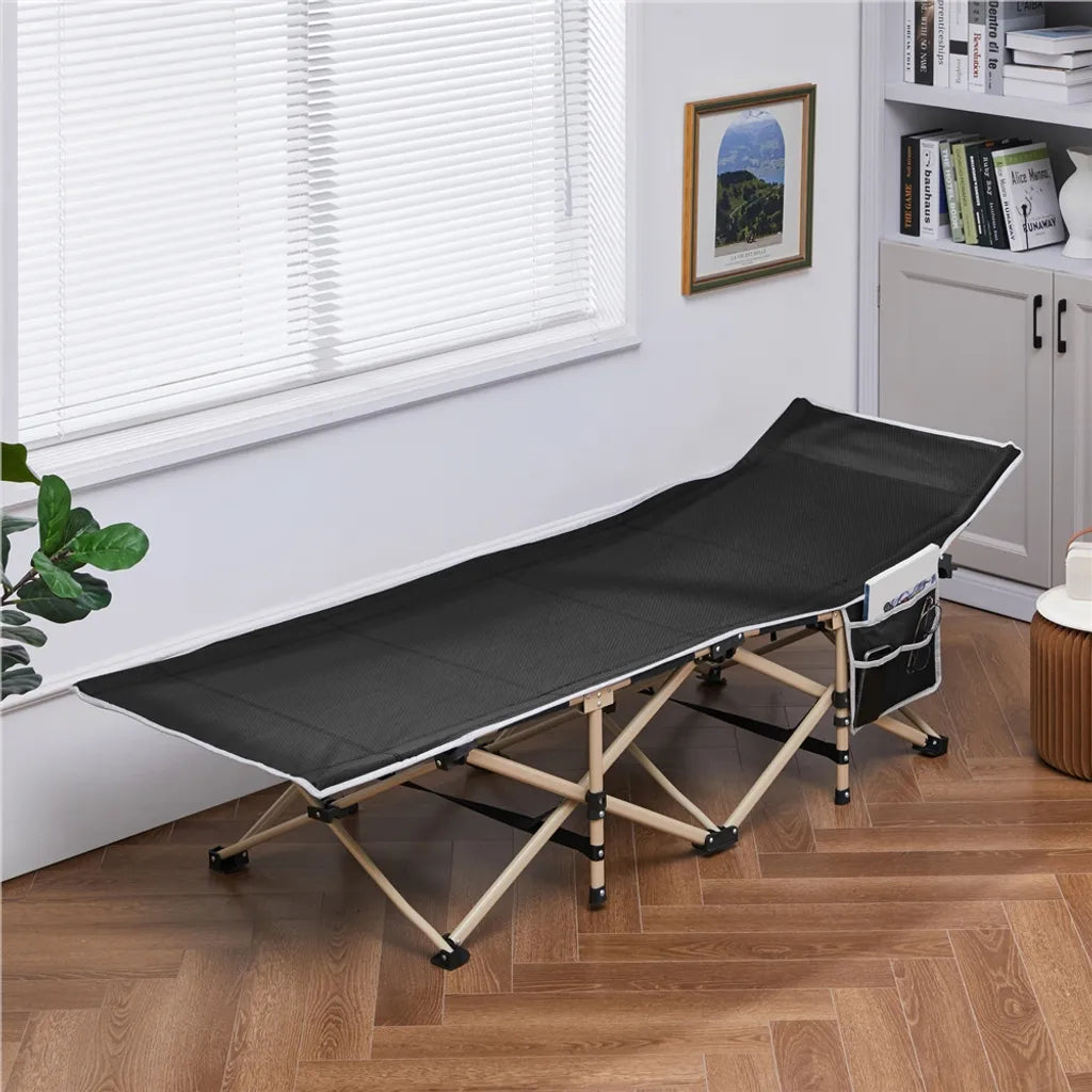 Yaheetech Klappbares Campingbett mit Tragetasche – Schwarz – 186 x 66 x 52 cm