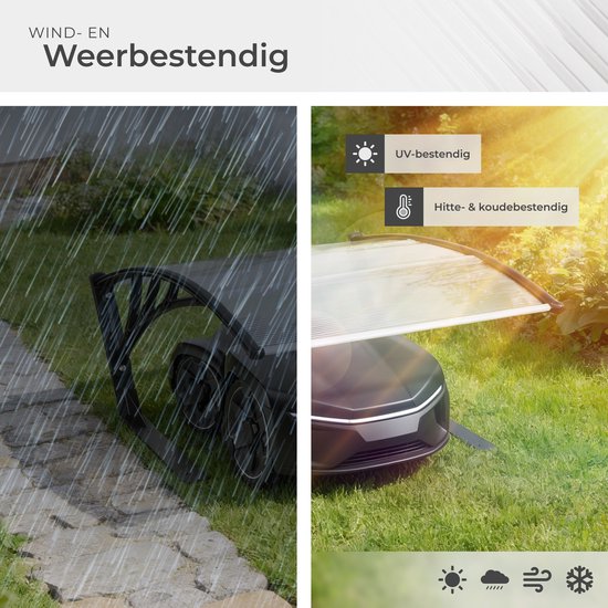 tectake® Garage für Mähroboter – Carport für Rasenmäher – Überdachung für Ladestation des Mähroboters – wetterfest – 81 x 100 x 48 cm – inklusive 4 Erdnägel – transparent