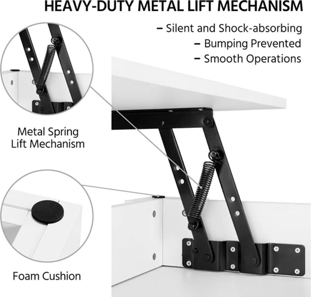 Yaheetech Couchtisch mit verstellbarer Tischplatte 98 x 50 x 41,8 cm – Weiß – Ausziehbarer Lift-up-Couchtisch mit Stauraum