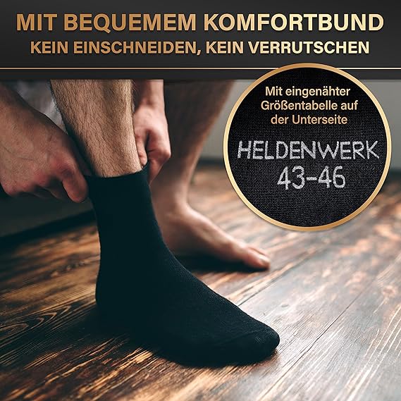 Hero Work 12 Paar Socken für Damen und Herren, Baumwollsocken, Herrensocken, schwarz, atmungsaktiv und ohne Pressnaht, Business-Socken, Strümpfe