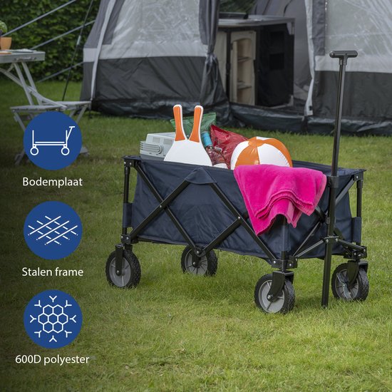 Tristar Klappbarer Handwagen – Stabiler Handwagen mit Harmonika-Rahmen – 70 kg Tragkraft – 39 x 20 x 75 cm - Inkl. Bodenplatte und Aufbewahrungstasche - Campingwagen, Transportwagen, Zugwagen und Strandwagen für Garten, Festivals, Einkäufe, Ausflüge - HC-