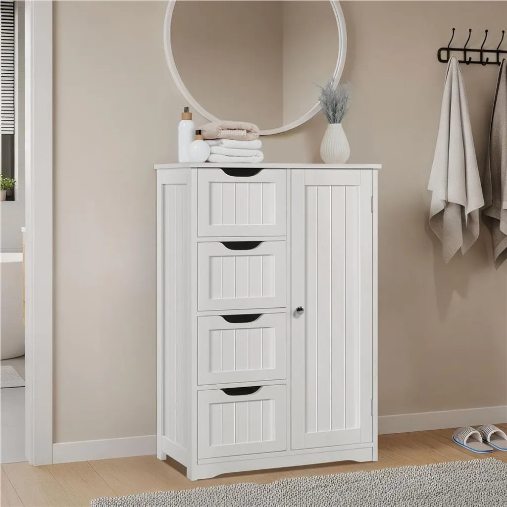 Yaheetech Badezimmerschrank - 56x30x82 cm - Aufbewahrung - Schubladen - Verstellbar - Kompakt - Weiß