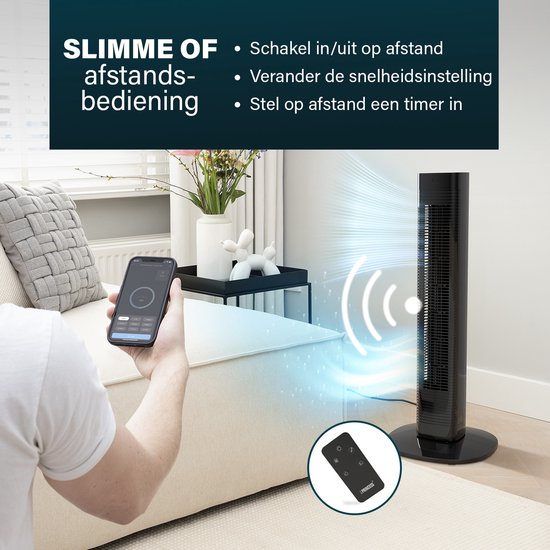 Intelligenter Turmventilator 80 cm – App & Fernbedienung – Timer-Funktion – Energiesparend – Princess 358230 – Schwarz
