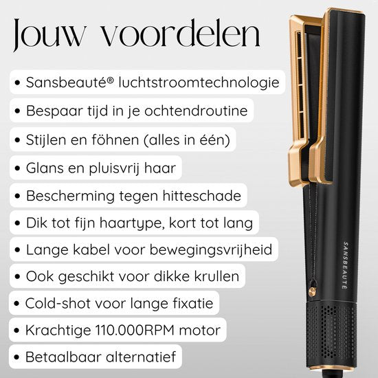 Sansbeauté® - Sanstraight Straightener - Wet-to-Dry - 2 in 1 - Haartrockner & Glätteisen - Coldshot - 80℃ bis 140℃ - Alternativer Dampfglätter