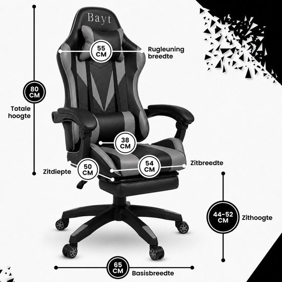 Bayt Gaming-Stuhl – Gaming Chair – Gaming-Stuhl – Ergonomischer Bürostuhl – Verstellbar – Schwarz und Grau