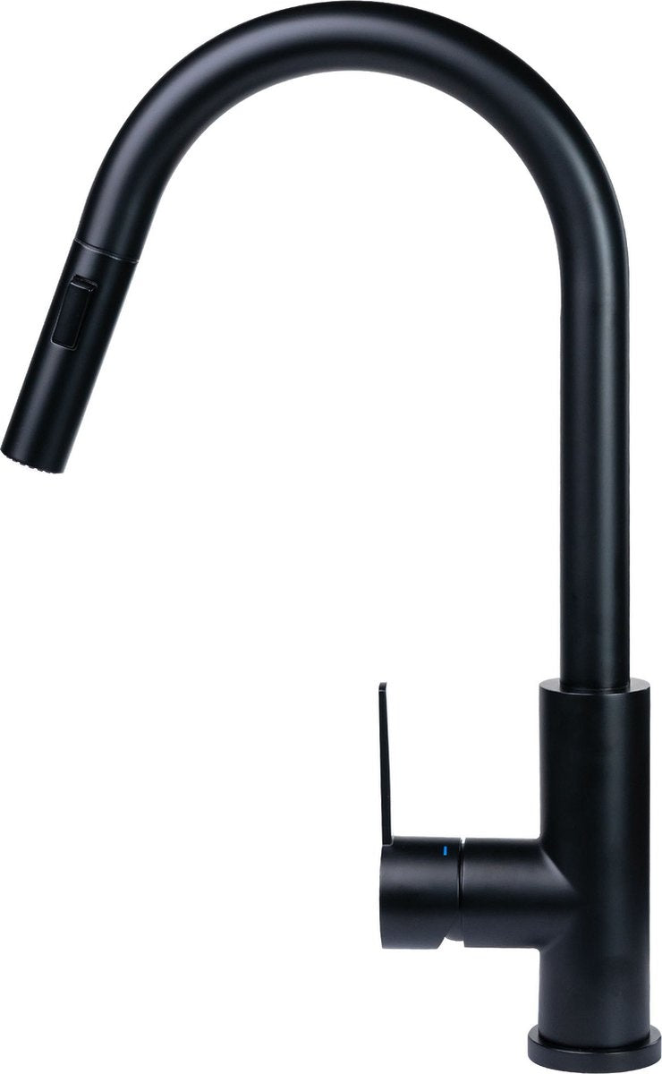 Mizzo Trigo Küchenarmatur mit herausziehbarer Handbrause - Hohe Mischbatterie 44 cm - Matt - Schwarz