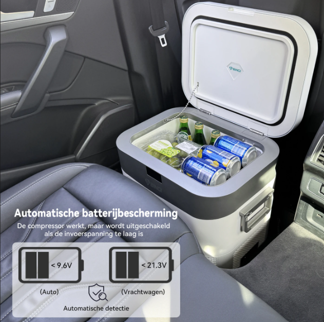 Bingi Mini-Kühlschrank für das Auto, 22 l – Kompressor – 12 V/24 V/230 V – -18 °C bis 15 °C