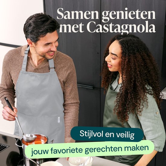 Castagnola-Küchenschürze – Wasser- und schmutzabweisend – Professionelle Kochschürze – BBQ-Schürze für Damen und Herren – Unisex – Verstellbare Schnalle – Extra große Taschen – Hellgrau