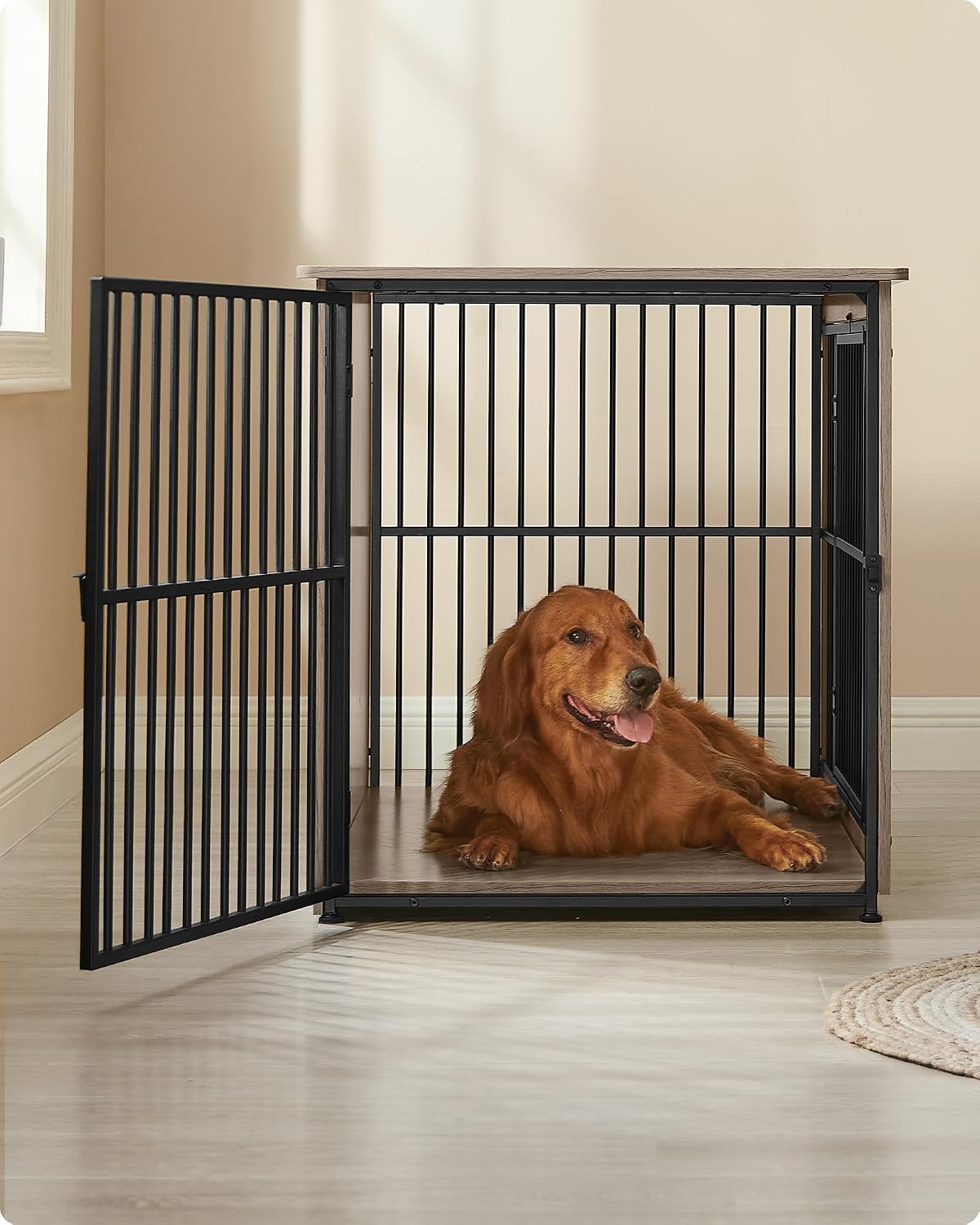 Feandrea DEGWOOD Hundebox als Möbelstück – 110 × 76 × 82 cm – Greige/Schwarz
