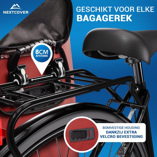 NEXTCOVER® NEW 3-in-1 Fahrradtasche für Gepäckträger [Aquashield] - Reflektierende Gepäcktasche wasserdicht - Rucksack und Umhängetasche [25 Liter]- Rot