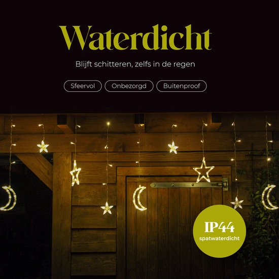Giftmas Lichtervorhang - 120 LED Hängedekoration - Warmweiß - Monde und Sterne - Weihnachts- und Fensterdekoration - für drinnen und draußen - Weihnachtsdekorationen - 3.5M - Weihnachtsbeleuchtung