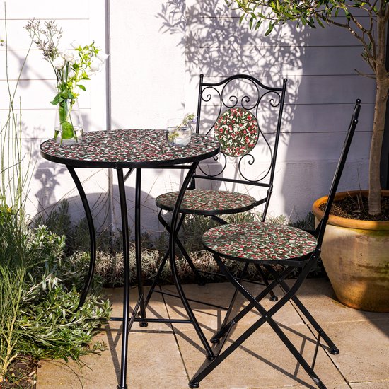 AXI Amélie Bistro-Set „Mozaïek Bloemen“ in Rosa – Metallgestell mit Keramikfliesen – Balkonset mit 2 Stühlen und einem Tisch