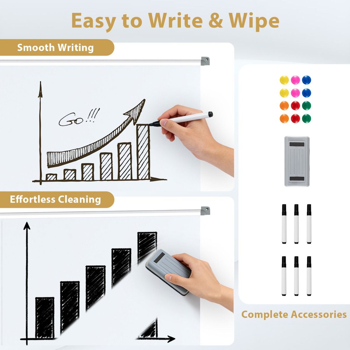 Coast Mobiles Whiteboard – Doppelseitige Magnettafel – Höhenverstellbar – Mit Rollen – Weiß 150 x 120 cm