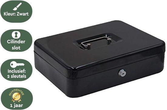 BRASQ Spardose - Geldschrank mit Schlüssel - Geldschrank mit 5 Fächern Münzsortierer - Stahl - 30x24x9 cm Schwarz