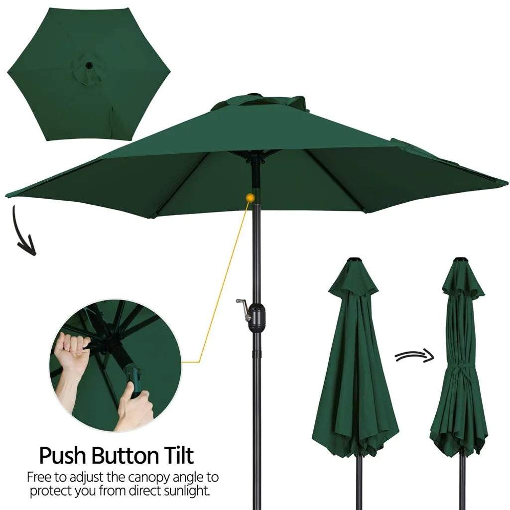 Yaheetech Sonnenschirm - Ø230 cm - Kippbar - Mit Kurbel - Garten Sonnenschirm - Dunkelgrün