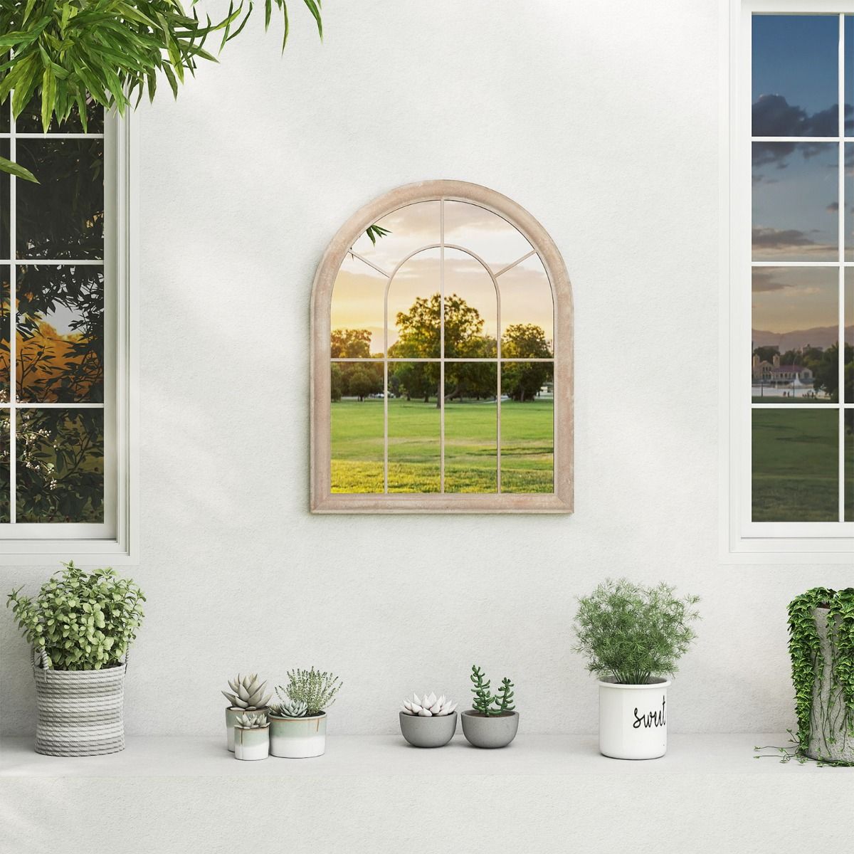 Coast Fensterrahmen-Spiegel – gebogener Wandspiegel – Metallrahmen – grau – 88 x 69,5 cm