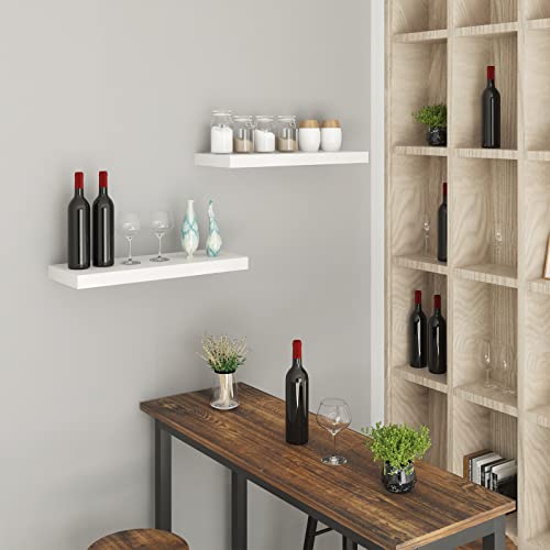 Woltu Schwebendes Wandregal Premium - Wandregal aus Holz Weiß - 40 x 22,8 x 3,8 cm