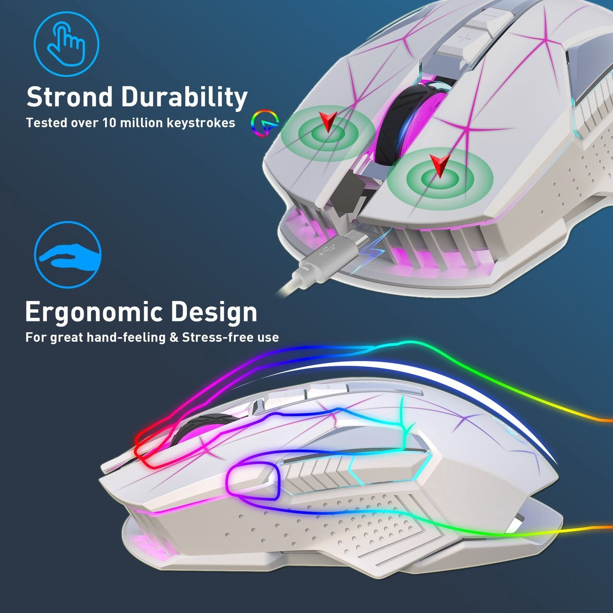 HXSJ T300 2.4G Wireless Gaming Mouse - Computermäuse - Ultraleicht - Kompakt für unterwegs - RGB-Beleuchtung - Weiß