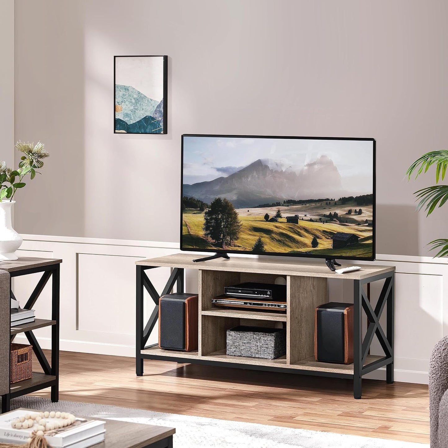 Yaheetech Industrial TV-Möbel X-Frame für Fernseher bis 50 Zoll – 106 x 40 x 50,5 cm – Grau
