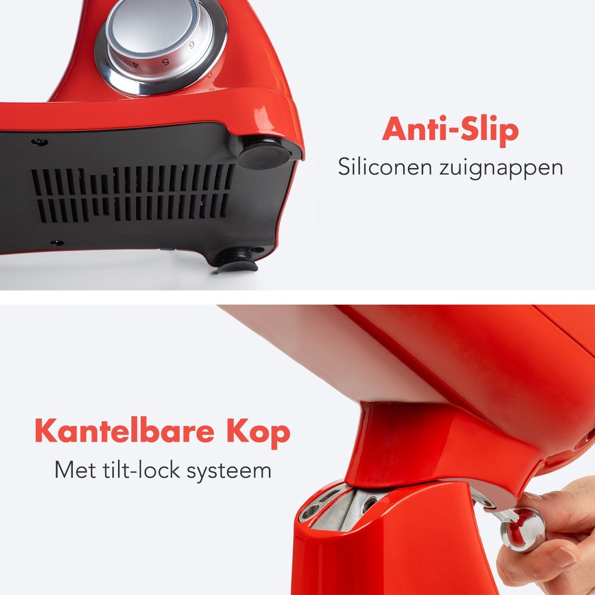 KitchenBrothers Küchenmaschine - Küchenroboter - 6L Rührschüssel - 1800W - Aluminium - Rot