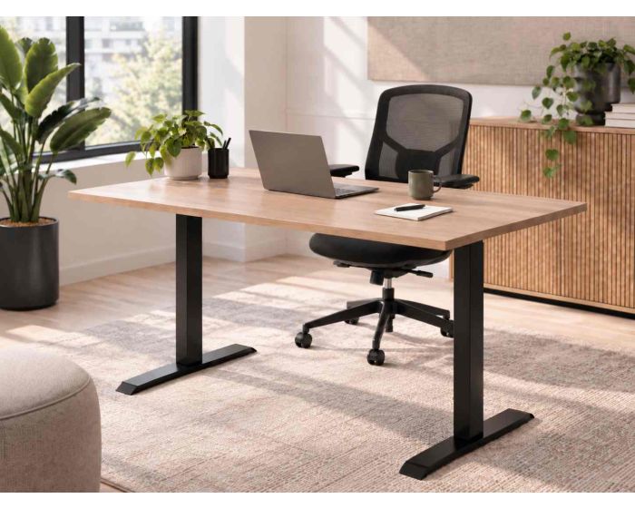OfficeCity Elektrischer Sitz-Steh-Schreibtisch Basic – Verstellbar von 73,5 bis 123,5 cm – 1 Motor – Melamin-Tischplatte