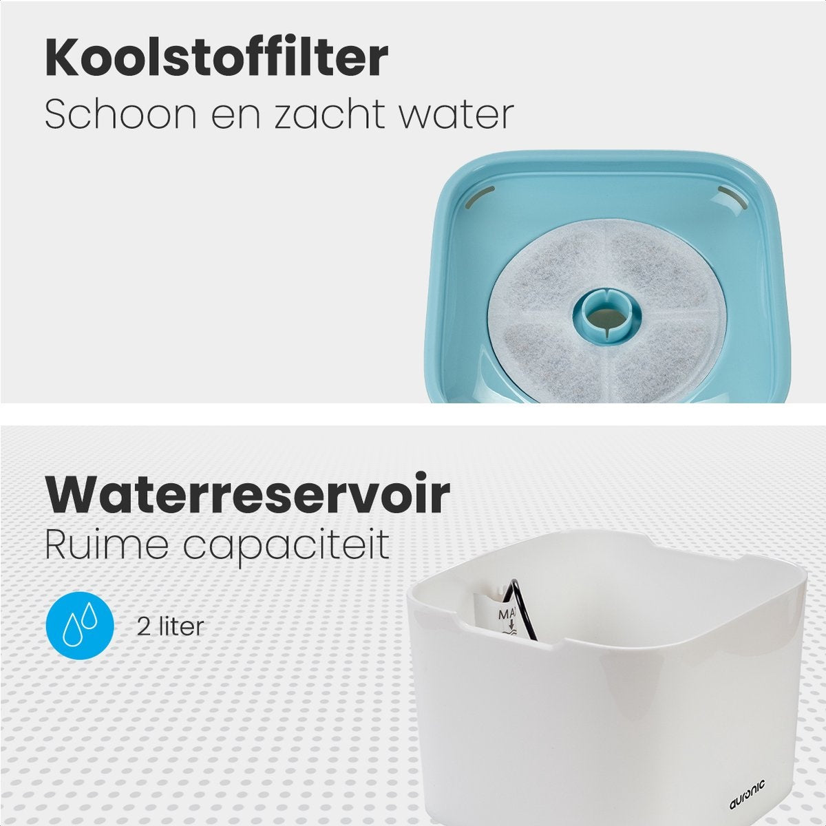 Auronic Trinkbrunnen - Wasserbrunnen für Katzen und Hunde - 2L - Tiertränke - Inkl. 4 Filter - Schwarz