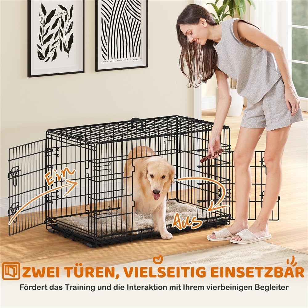 Yaheetech Faltbare Hundebox XL – 107 x 66 x 74,5 cm – 2 Türen mit Trennwand und herausnehmbarem Boden – Schwarz