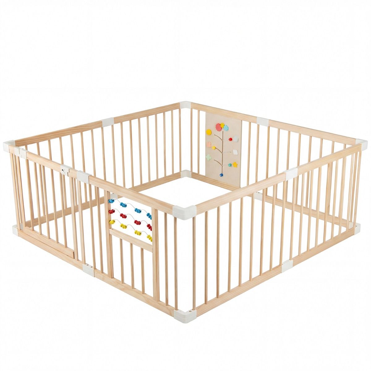 Coast Holz-Spielbox für Kleinkinder – Abschließbare Doppeltür – Verstellbarer Spielzaun – Naturfarben