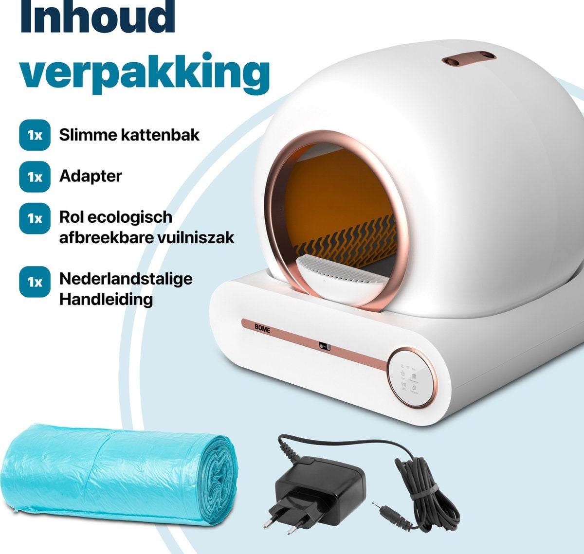 BOME - Katzenklo - Selbstreinigend - Mit App & Touchscreen - 65L - Weiß