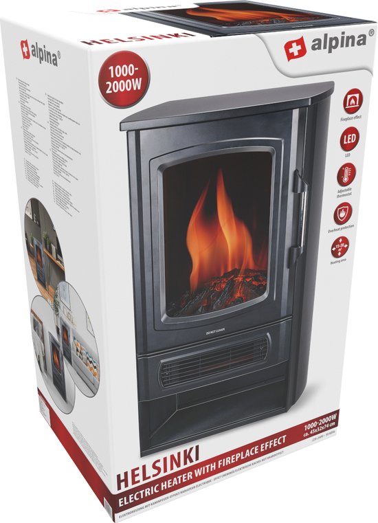 alpina Elektrischer Kamin Helsinki ND-183 - Elektrischer Kamin mit Heizung - LED Flammeneffekt