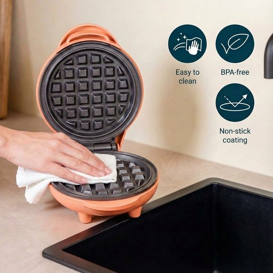 Bestron Waffeleisen – AMW500PE – 550 W – Mini-Waffeln – Antihaftbeschichtung – Orange – 5 Jahre Garantie