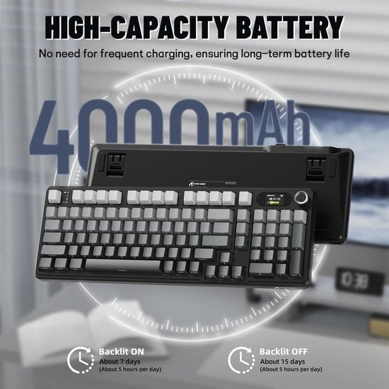 ATTACK SHARK X98PRO - Kabellose mechanische Gaming-Tastatur - seitlich bedruckte PBT-Tastenkappen - TFT-Bildschirm - Multifunktions-Drehknopf - Wired/2.4G/Bluetooth Tri-Mode - Gasket Mod - 98 Tasten - Moonlit Night