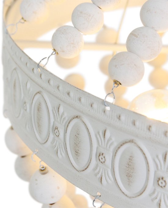 Mexlite - Hängeleuchte Ella 10191W – Weiße Perlenlampe - Holz und Metall - Höhenverstellbar von 70 bis 155 cm