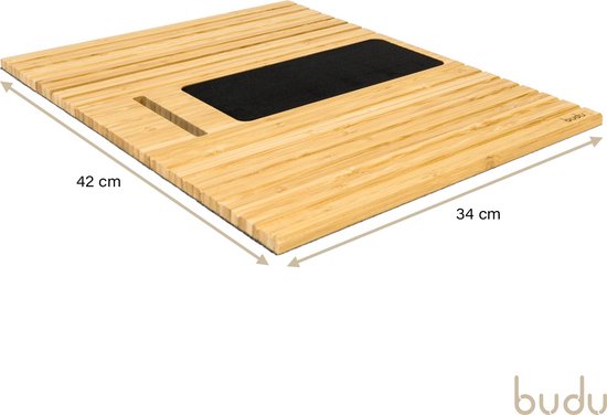 Budu Armlehnentablett für Sofa - Flexibel - Armlehnenorganisator - Bambusholz - Rutschfest - Telefonhalter