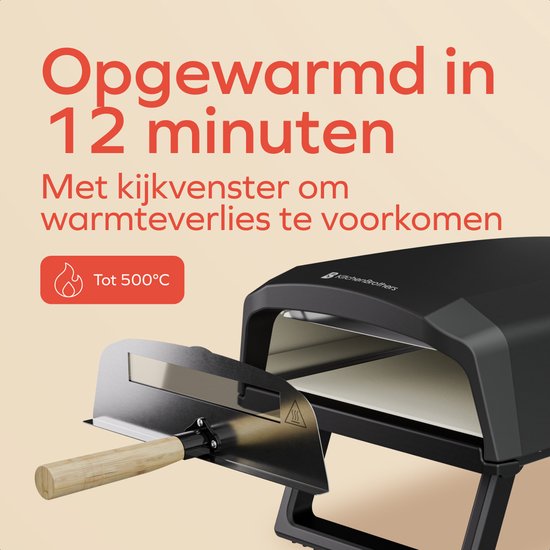 KitchenBrothers Pizzaofen - Elektrisch - Tischmodell - PFAS-frei - Zusammenklappbar - Pizzastein - Pizzabäcker - Pizzaofen für draußen und drinnen - Schwarz/Grau
