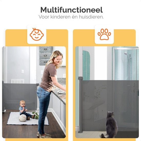 Goliving Roll-up Treppentor - Sicherheitstor - Kindertor - 10 bis 150 cm breit - Aluminiumrahmen - Grau