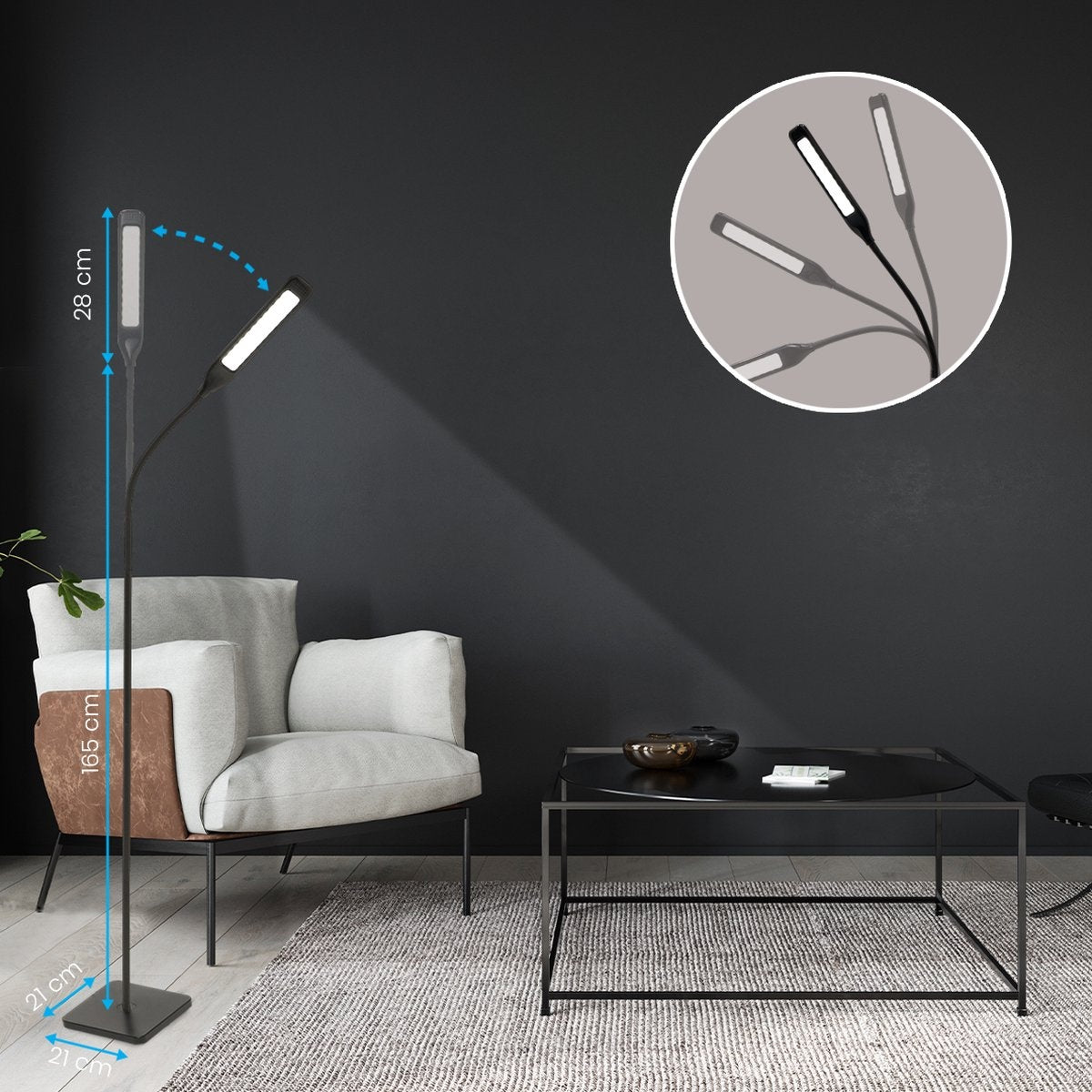 Auronic Stehleuchte - LED Stehleuchte - Geeignet für Wohnzimmer - Dimmbar - Schwarz