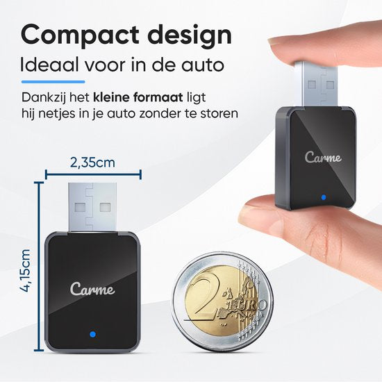 CarMe Mini 2-in-1 CarPlay Dongle V2 - Drahtloses CarPlay & Android Auto - USB-A & USB-C - Android Auto Dongle - Schwarz