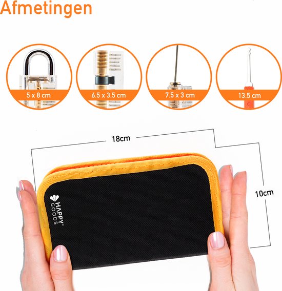 Happy Goods Lockpick Set - 32-teilig - Survival Kit - Anfänger & Profi - 3x Übung Schloss - orange