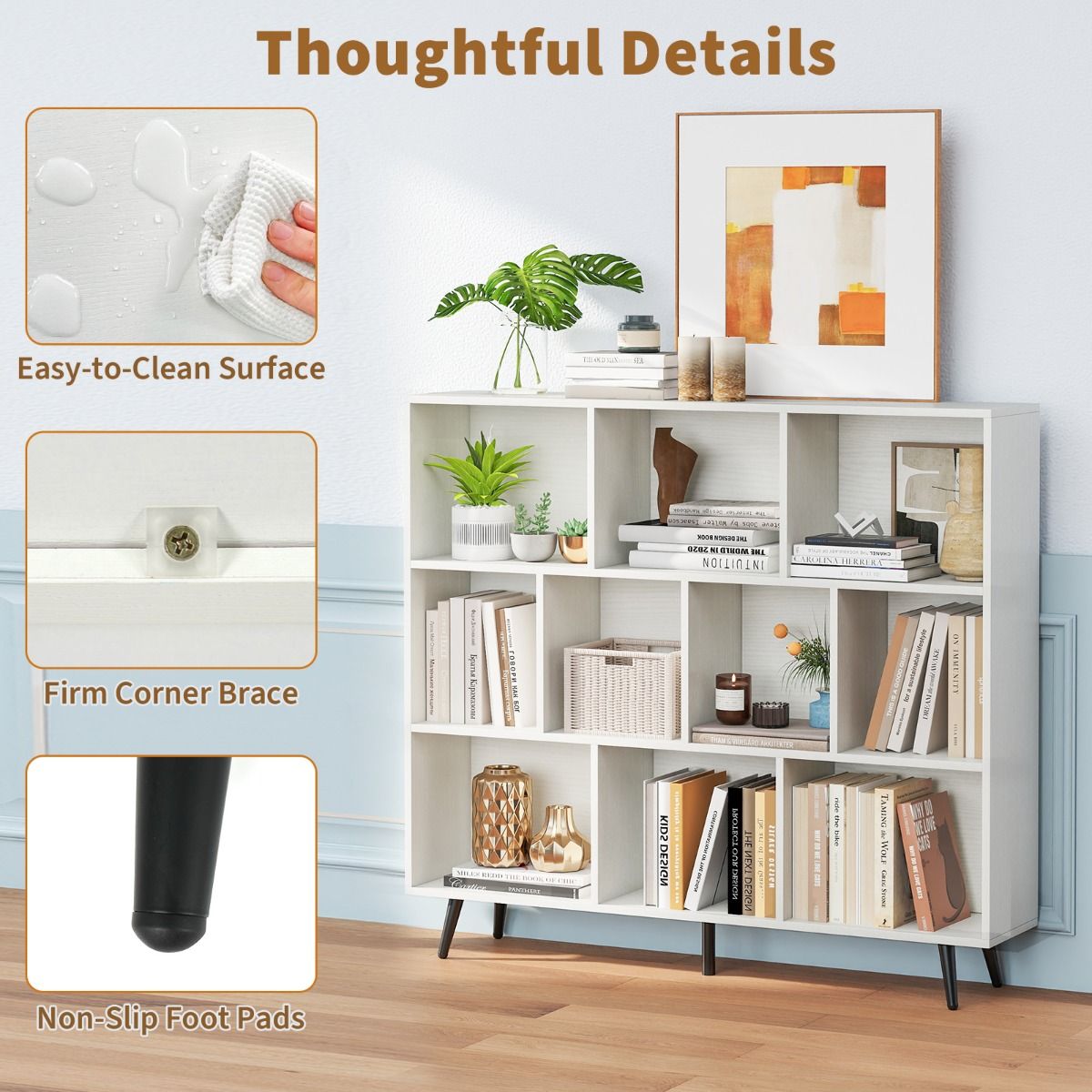Coast Bücherregal mit Fächern – Standregal – 3 Ebenen – weiß und schwarz – 120 x 24 x 107 cm