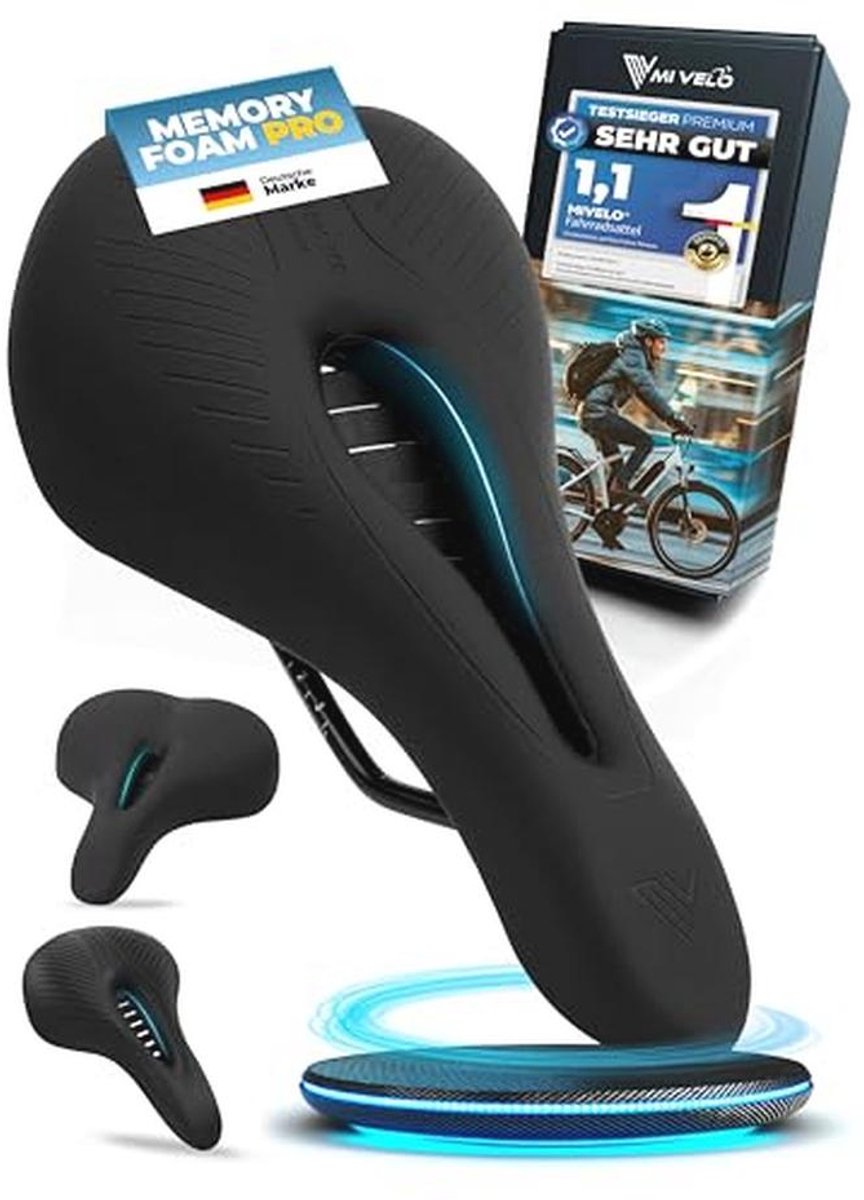MIVELO Comfort Pro Fahrradsattel für Damen und Herren – Ergonomischer Memory-Schaum – Schwarz